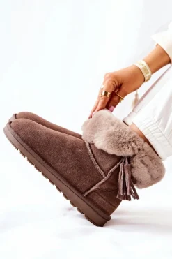 Śniegowce Ocieplane Frędzle Brązowe Sorella