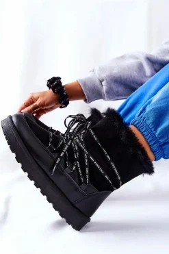 Śniegowce Ocieplane Futerkiem Na Platformie Czarne Salemi