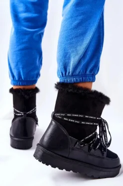 Śniegowce Ocieplane Futerkiem Na Platformie Czarne Salemi