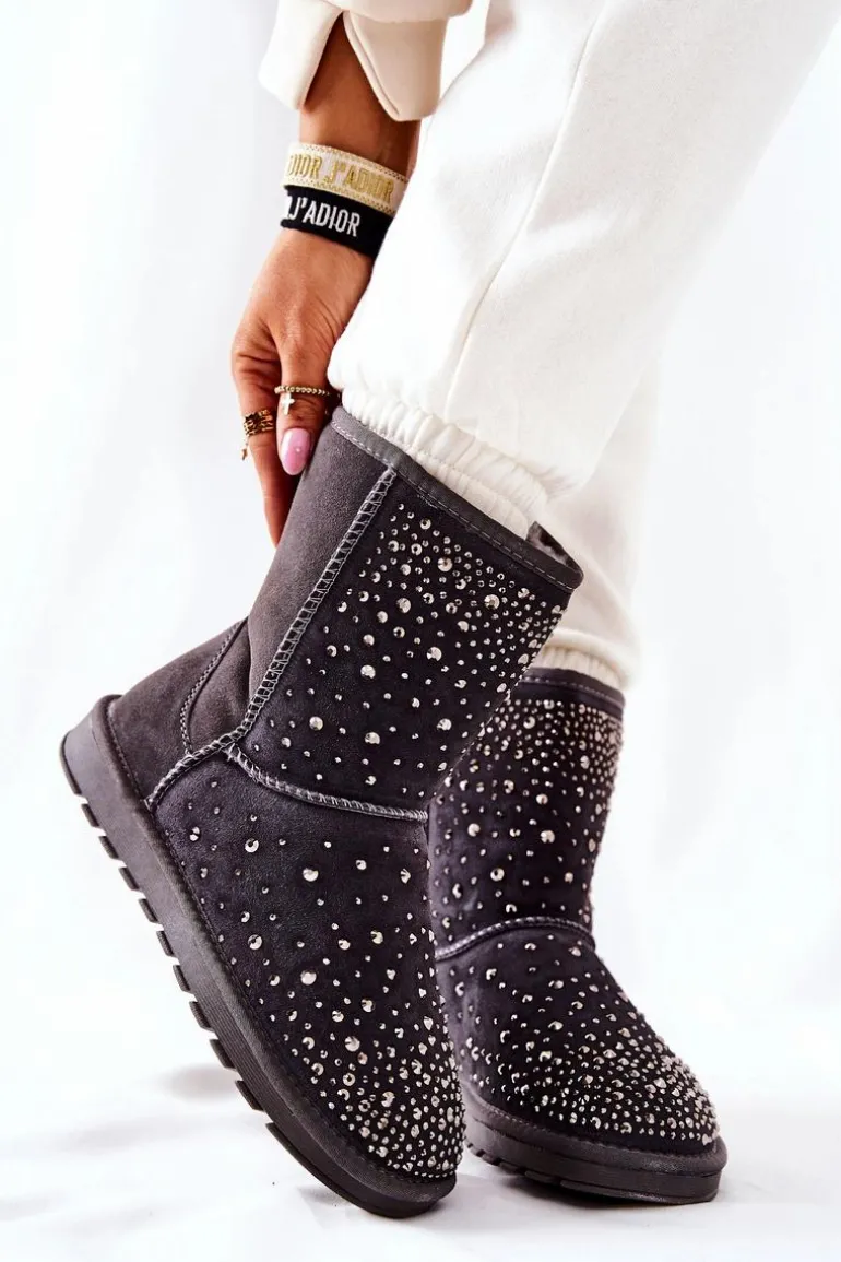 Śniegowce Ocieplane Z Dżetami Szare Mariella