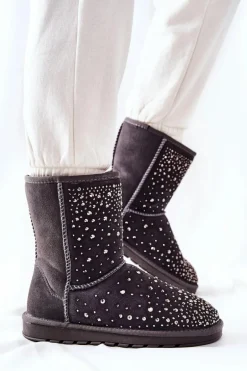 Śniegowce Ocieplane Z Dżetami Szare Mariella