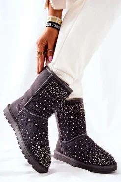 Śniegowce Ocieplane Z Dżetami Szare Mariella