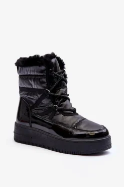 Śniegowce Sznurowane Damskie Z Futerkiem Czarne Lexxina