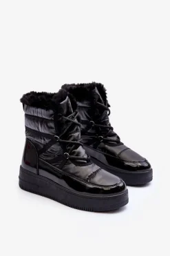 Śniegowce Sznurowane Damskie Z Futerkiem Czarne Lexxina