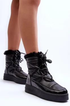 Śniegowce Sznurowane Damskie Z Futerkiem Czarne Lexxina