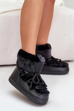 Śniegowce Z Futerkiem I Wiązaniem Czarne Silvara