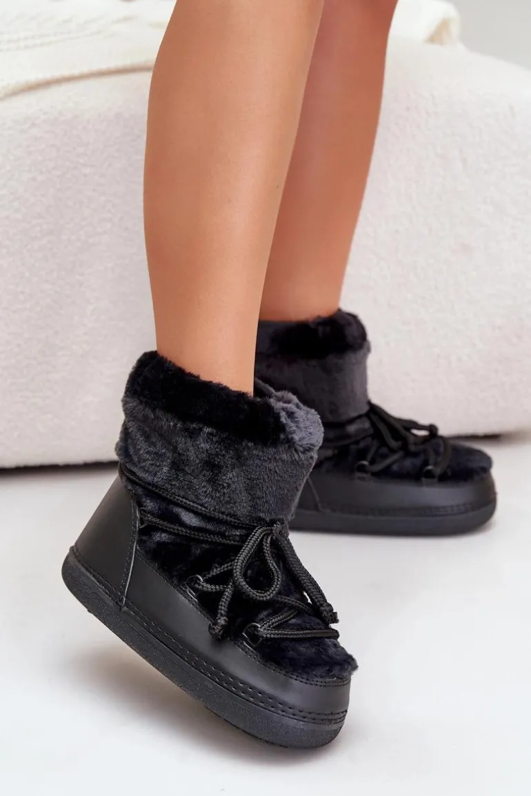 Śniegowce Z Futerkiem I Wiązaniem Czarne Silvara