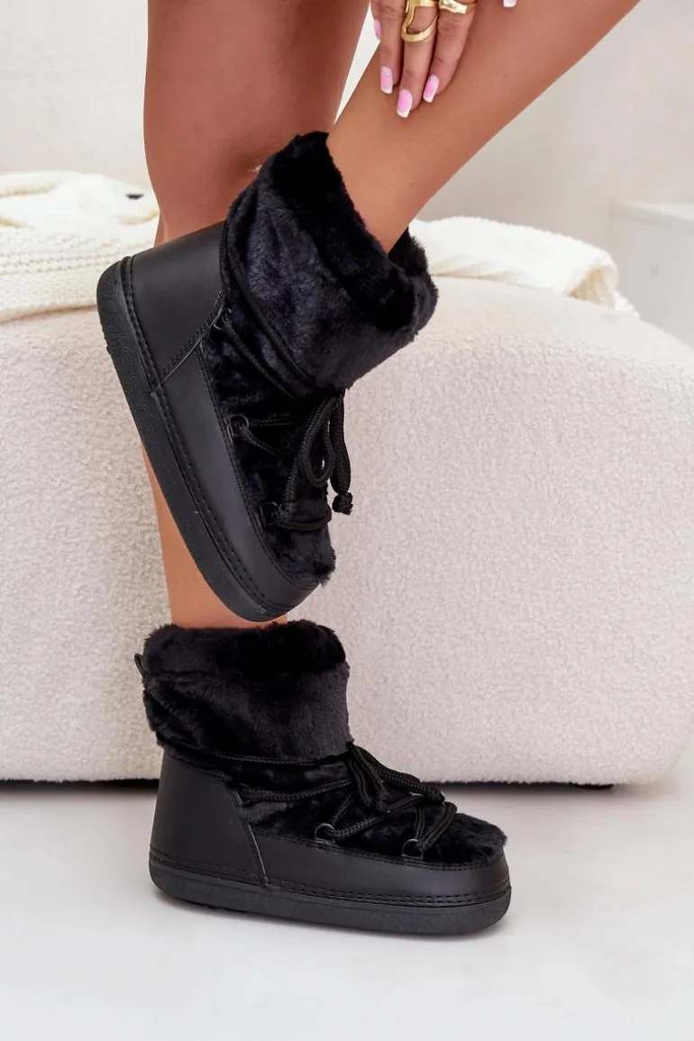 Śniegowce Z Futerkiem I Wiązaniem Czarne Silvara