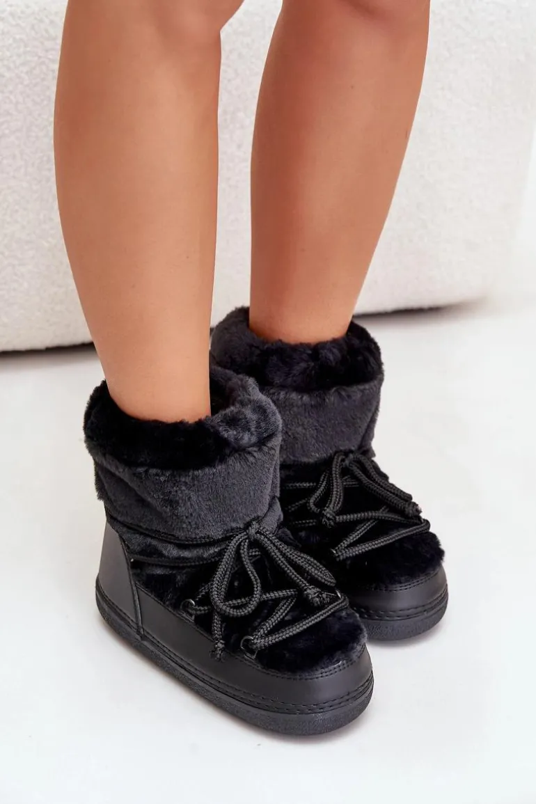 Śniegowce Z Futerkiem I Wiązaniem Czarne Silvara