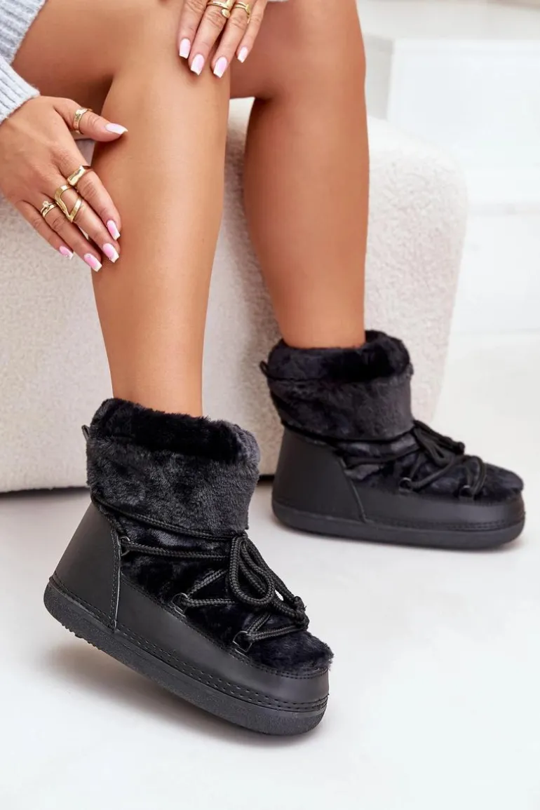 Śniegowce Z Futerkiem I Wiązaniem Czarne Silvara