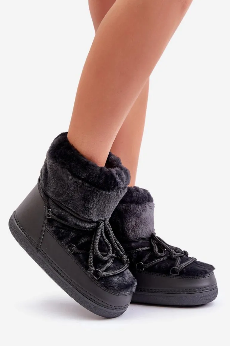 Śniegowce Z Futerkiem I Wiązaniem Czarne Silvara