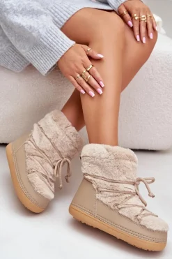 Śniegowce Z Futerkiem I Wiązaniem Beżowe Silvara