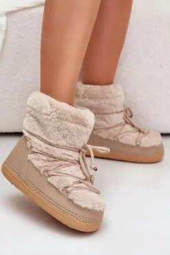 Śniegowce Z Futerkiem I Wiązaniem Beżowe Silvara