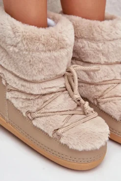 Śniegowce Z Futerkiem I Wiązaniem Beżowe Silvara