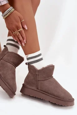 Śniegowce Z Naturalnego Zamszu Ocieplane Futerkiem Vinceza 97961 Brązowe