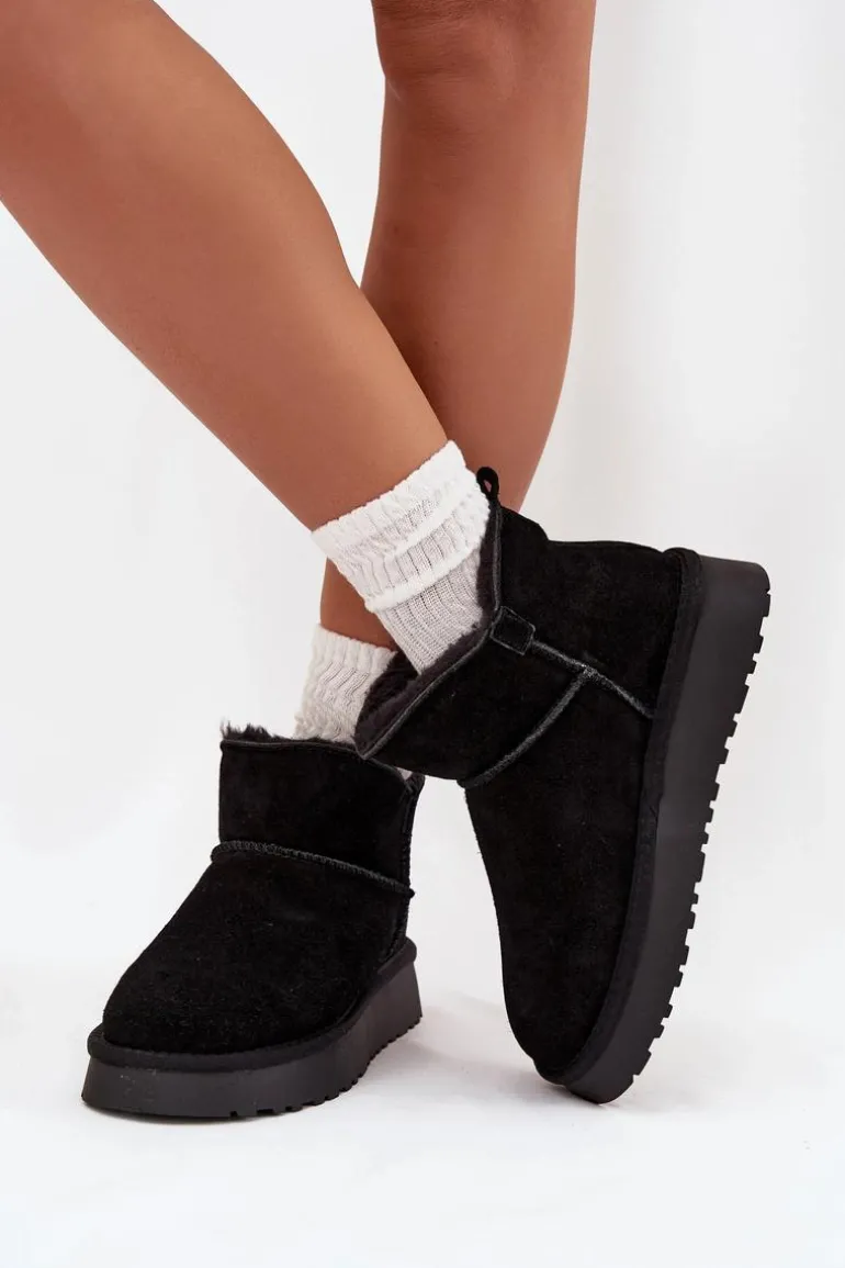 Śniegowce Z Naturalnego Zamszu Ocieplane Futerkiem Vinceza 97961 Czarne