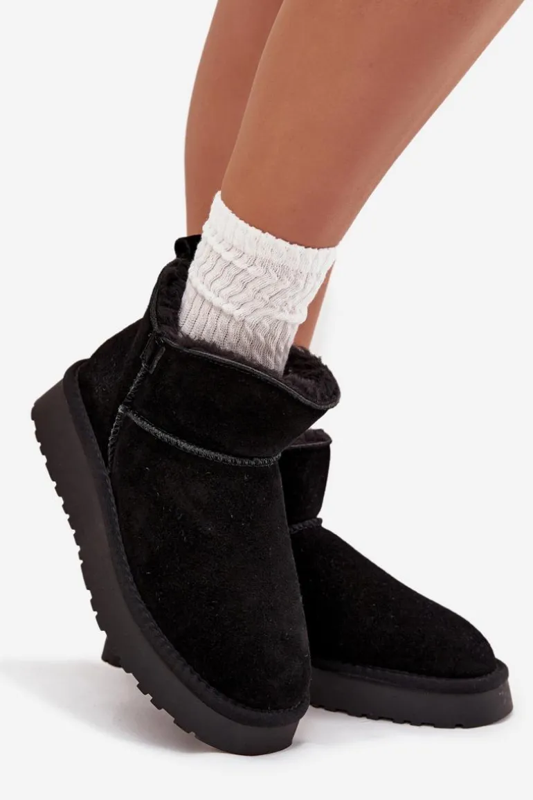 Śniegowce Z Naturalnego Zamszu Ocieplane Futerkiem Vinceza 97961 Czarne