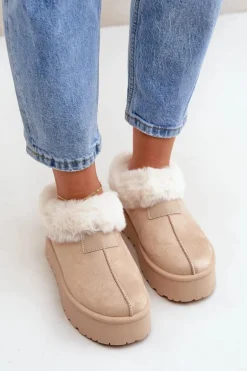 Śniegowce Z Niską Cholewką Z Futerkiem Na Platformie Eko Zamszowe Jasnobeżowe Neathoria