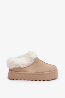 Śniegowce Z Niską Cholewką Z Futerkiem Na Platformie Eko Zamszowe Jasnobeżowe Neathoria