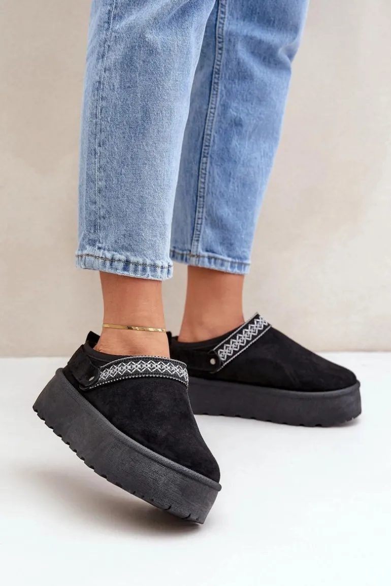 Śniegowce Z Ozdobnym Haftem Czarne Selithria