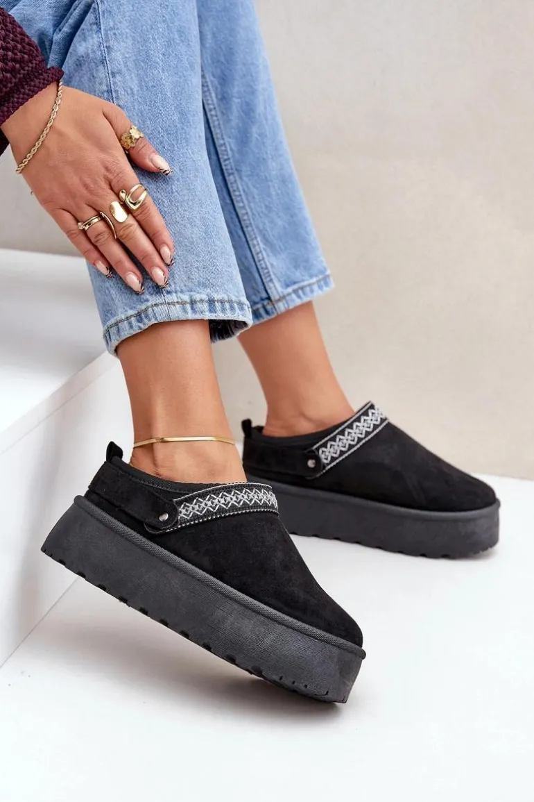 Śniegowce Z Ozdobnym Haftem Czarne Selithria