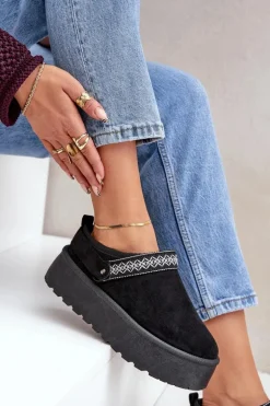 Śniegowce Z Ozdobnym Haftem Czarne Selithria