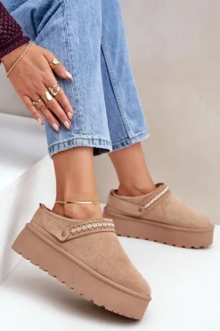 Śniegowce Z Ozdobnym Haftem Beżowe Selithria