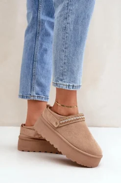 Śniegowce Z Ozdobnym Haftem Beżowe Selithria