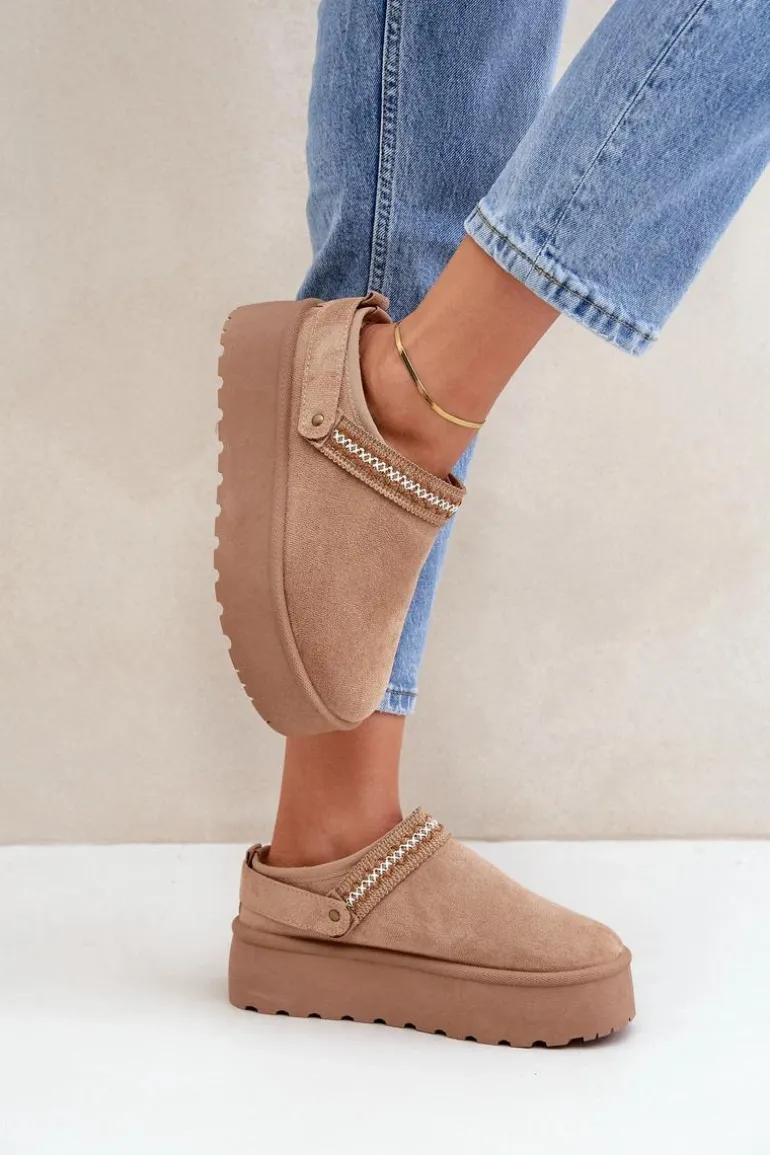 Śniegowce Z Ozdobnym Haftem Beżowe Selithria