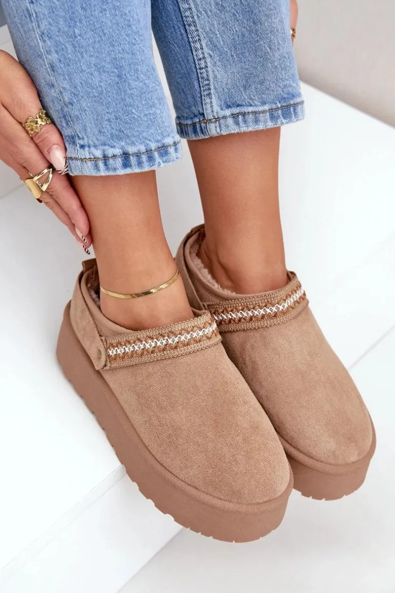 Śniegowce Z Ozdobnym Haftem Beżowe Selithria