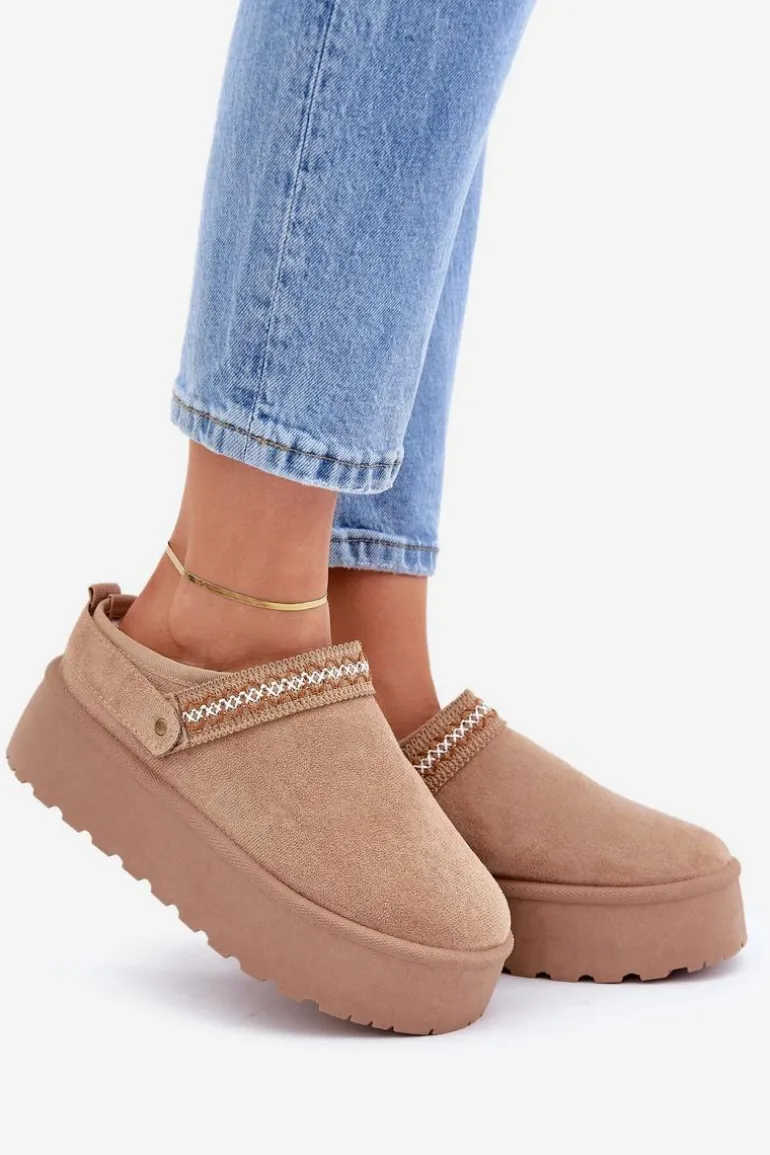 Śniegowce Z Ozdobnym Haftem Beżowe Selithria