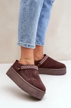 Śniegowce Z Ozdobnym Haftem Czekoladowe Selithria