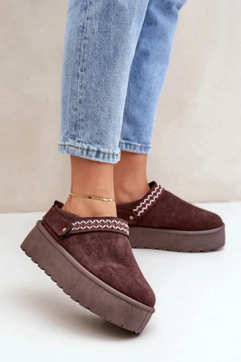 Śniegowce Z Ozdobnym Haftem Czekoladowe Selithria