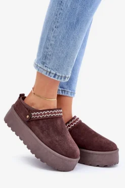 Śniegowce Z Ozdobnym Haftem Czekoladowe Selithria