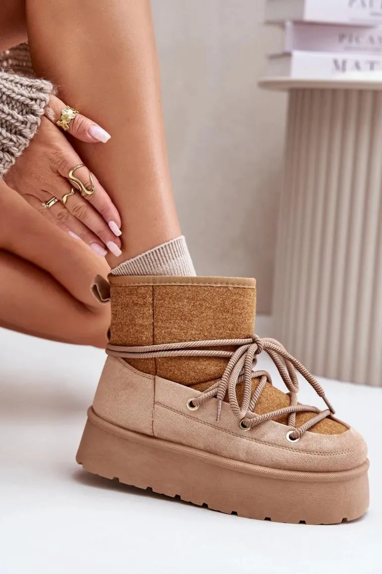 Śniegowce Z Wiązaniem Na Platformie Brązowe Mavora