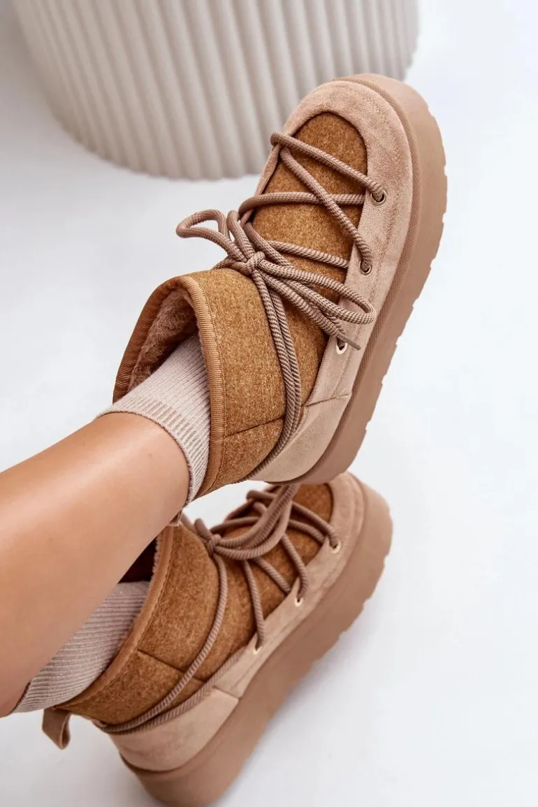 Śniegowce Z Wiązaniem Na Platformie Brązowe Mavora