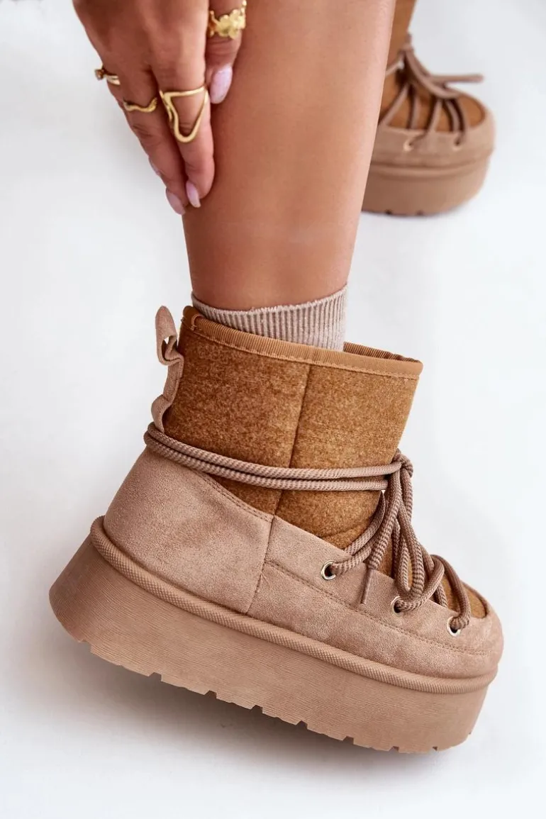 Śniegowce Z Wiązaniem Na Platformie Brązowe Mavora