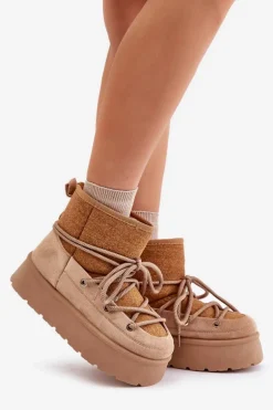 Śniegowce Z Wiązaniem Na Platformie Brązowe Mavora