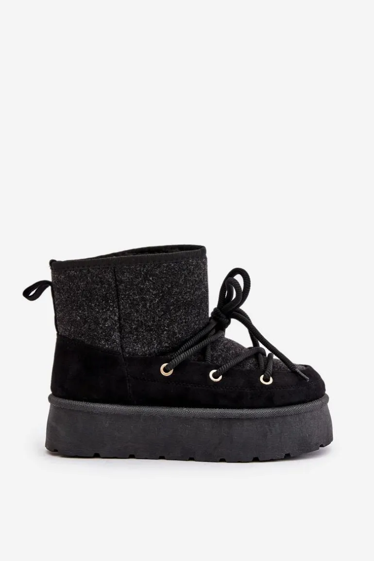 Śniegowce Z Wiązaniem Na Platformie Czarne Mavora