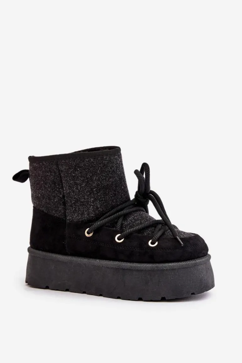 Śniegowce Z Wiązaniem Na Platformie Czarne Mavora