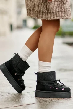 Śniegowce Z Wiązaniem Na Platformie Czarne Mavora