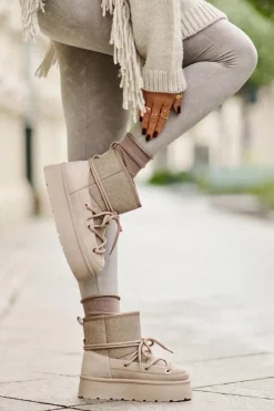 Śniegowce Z Wiązaniem Na Platformie Beżowe Mavora