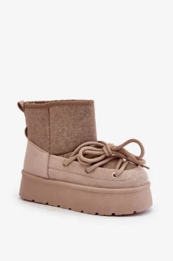 Śniegowce Z Wiązaniem Na Platformie Beżowe Mavora