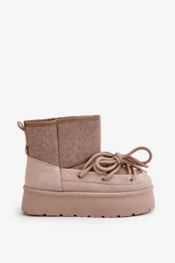 Śniegowce Z Wiązaniem Na Platformie Beżowe Mavora