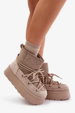 Śniegowce Z Wiązaniem Na Platformie Beżowe Mavora