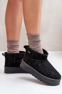 Śniegowce Ze Zdobieniem Na Platformie Big Star OO274A105 Czarne