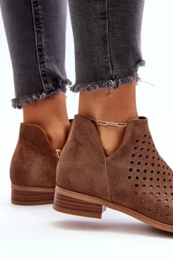 Niskie Botki Damskie Na Płaskim Obcasie Brązowe Janetris