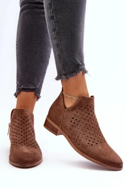 Niskie Botki Damskie Na Płaskim Obcasie Brązowe Janetris