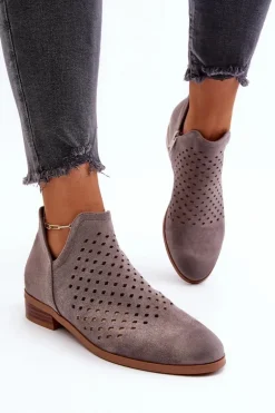 Niskie Botki Damskie Na Płaskim Obcasie Szare Janetris