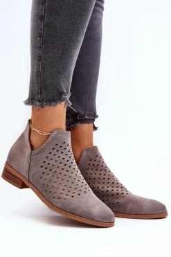 Niskie Botki Damskie Na Płaskim Obcasie Szare Janetris